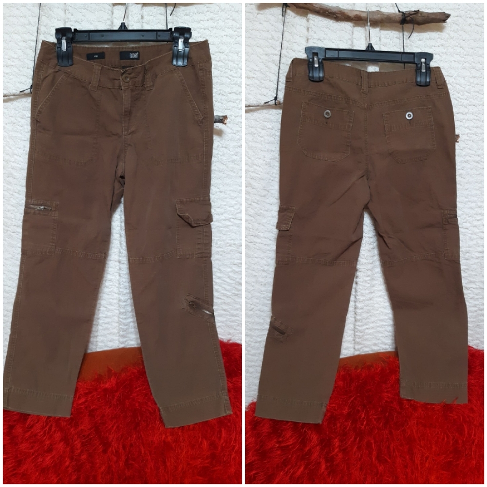 Womens Brown Cargo Crop Pants Sz 4 Leg Pockets Cotton B26 Lightweight Fast Dry